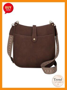 Vegan Leather Crossbody Bag with Wide Adjustable Woven Strap & Hidden Pocket